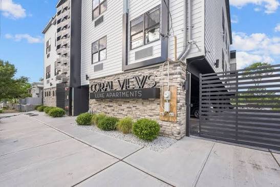 Entrance and building signage at Coral View Luxe Apartments in Paterson. Entrance and building signage at Coral View Luxe Apartments in Paterson.