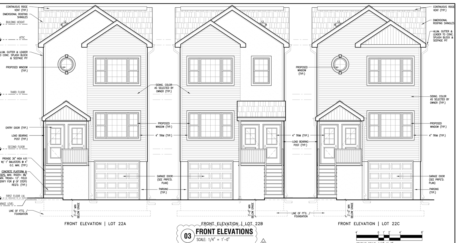 Front elevations of three proposed two-family dwellings at 141-143 East 32nd Street in Paterson. Front elevations of three proposed two-family dwellings at 141-143 East 32nd Street in Paterson.