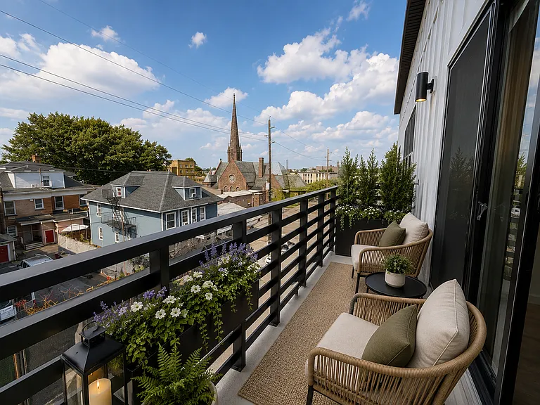 Balcony overlooking the surrounding Paterson neighborhood at the Van Houten Street project. Balcony overlooking the surrounding Paterson neighborhood at the Van Houten Street project.